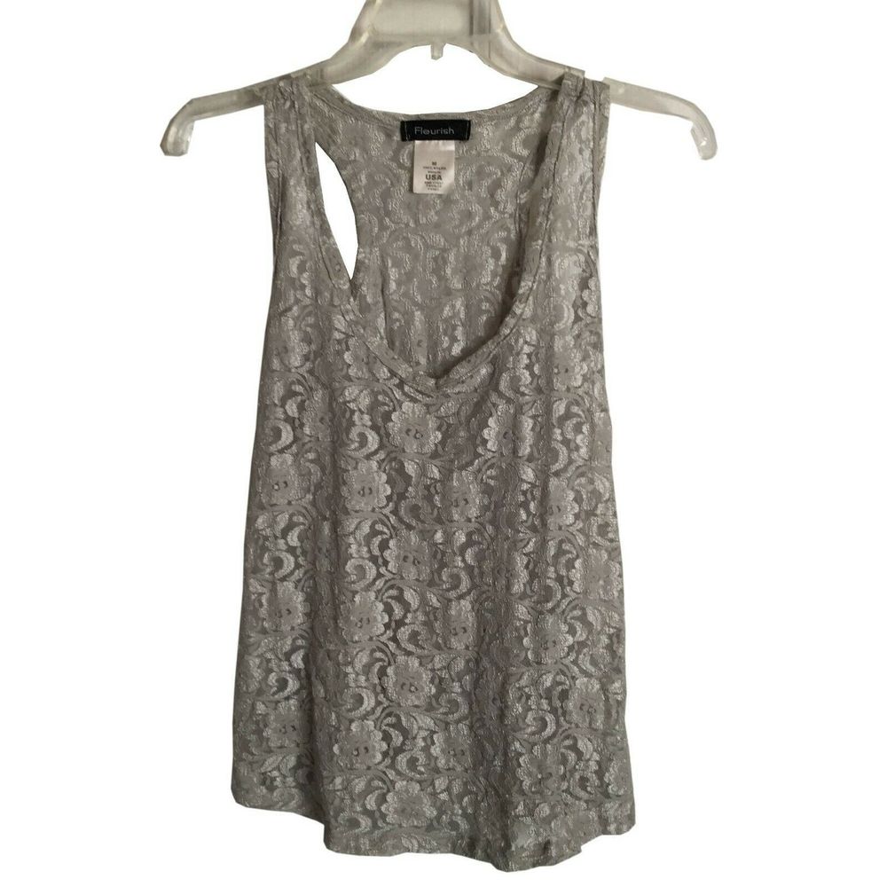 Fleurish  Sleeveless Top Silver Metallic Lace